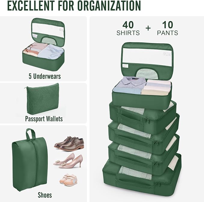 Veken 10 Set Packing Cubes for Travel Essentials, Suitcase Organizer Bags in 4 Sizes, Carry-On Luggage Accessories with Laundry Bag, Airplane Must Have with 99-Count Mesh Holes - Image 5