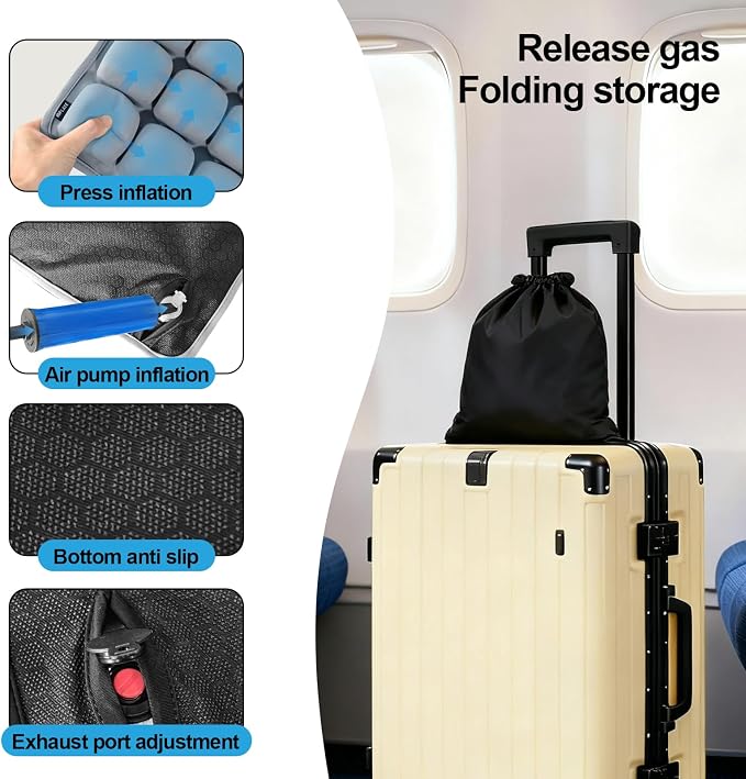 Grey Travel Seat Cushion – Portable Inflatable 3D Air Cell Seat Cushion for Long Flights, Car, Office, Wheelchair, Ergonomic Design for Tailbone Relief & Compact Support - Image 4