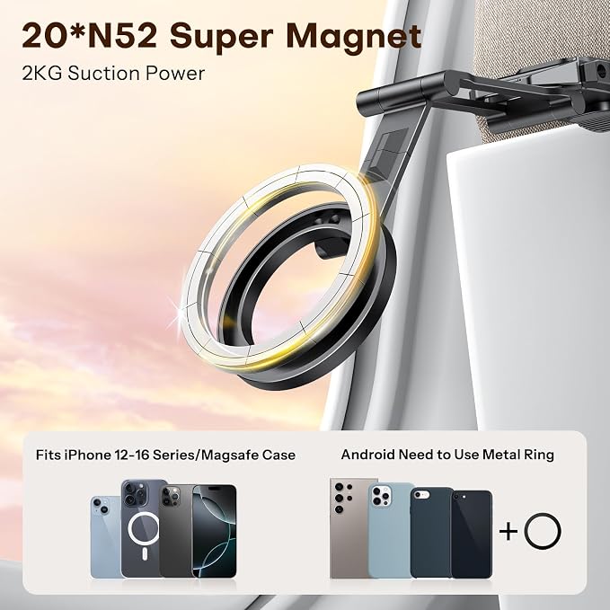 OMOTON TP02 360°Rotating Adjustable Aluminum for MagSafe Tripod,Black&Black | Magnetic Phone Tripod for iPhone 17/16/15 Pro Max Air, Foldable Cell Selfie Stick Fits Vlog, Gym Travel Essentials, 2Pcs - Image 2