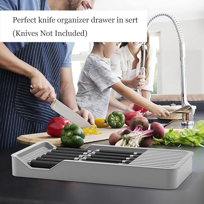 Expandable Drawer Knife Insert Organizer - Plastic Knife Storage Tray for Kitchen Drawers, Adjustable to Fit 11 Knives & Utensils, BPA-Free, Ventilated, Space-Saving, Easy to Clean - Image 6