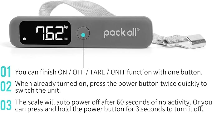 pack all Digital Luggage Scale for Travel, 110Lbs Capacity, 0.1Lb Precision | Handheld, Backlit LCD Display, Lb/Kg/Oz Conversion, Tare Function, Battery Included - Image 4