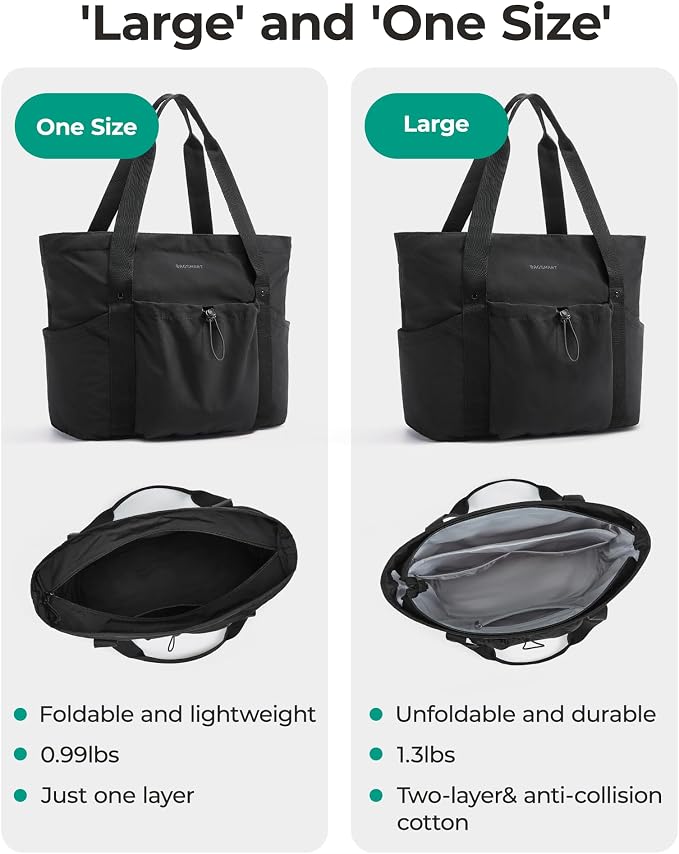BAGSMART Foldable Tote Bag with Drawstring Bag, Tote Bag Shoulder Bag Top Handle Handbag for Travel, Work, Beach, Gym - Image 2