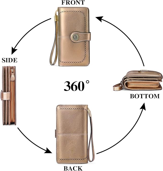 SENDEFN Wallets for Women Leather Credit Card Holder with RFID Blocking Large Capacity Wristlet | with RFID Blocking - Image 5