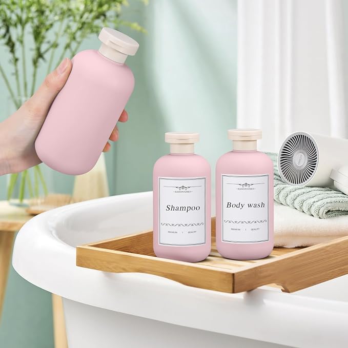 Travel Shampoo Bottle, Empty Plastic Squeeze Bottles 10oz with Flip Cap, Lotion Container for Toiletries Travel Size Shampoo and Conditioner (3 pack pink) - Image 6