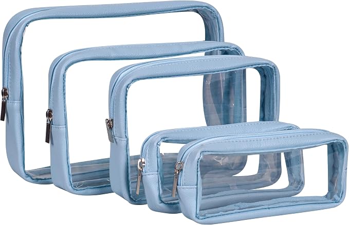 Remobia Hicol TSA Approved 5-Piece Diaper Bag Organizer Pouch Set Clear Waterproof TPU Kids Toiletry Storage Set Travel Packing Clutch Cube Bags for Baby Nursing (Blue) by Remobia+Hicol
