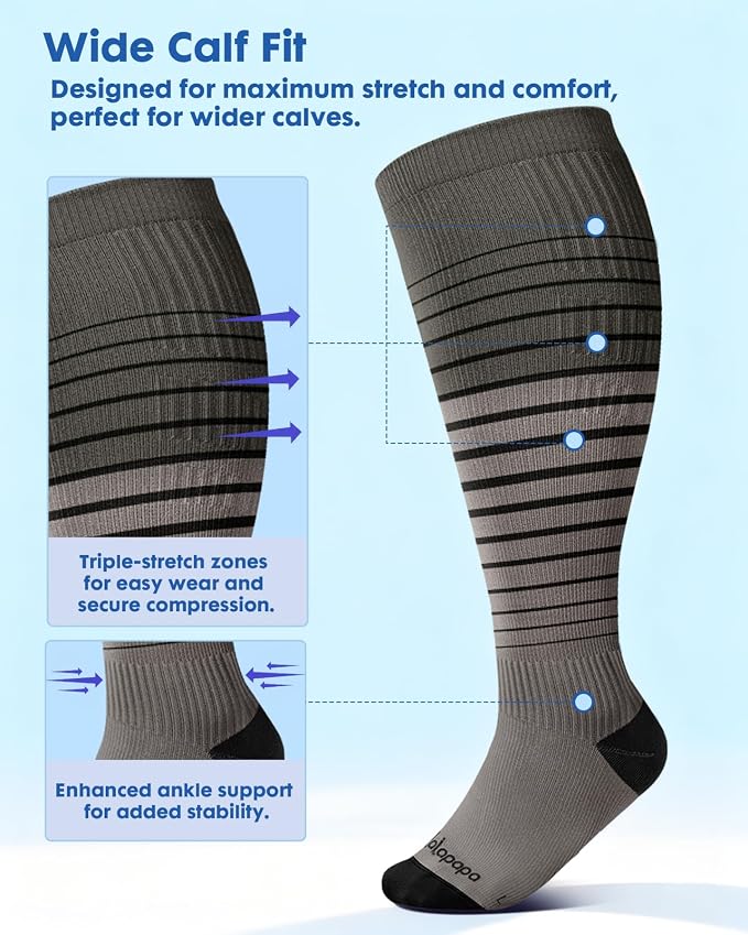 3-Pair Wide Calf Compression Socks for Women | 20-30mmHg Graduated Support, Easy On & Off, Knee High Length, Ankle Support, Travel Nurse Daily Wear, Cute Patterned - Image 4