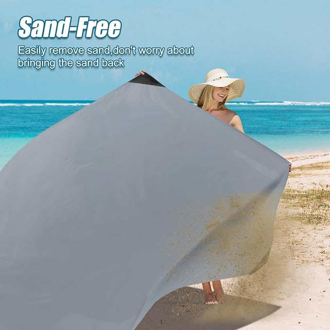 Odoland Sandproof Beach Blanket, Waterproof Portable Mat with Carry Pouch | 71“x63” Quick Drying & Foldable Lightweight Sand Free Beach Mat Tarp for Hiking, Camping, Travel, Grey - Image 6
