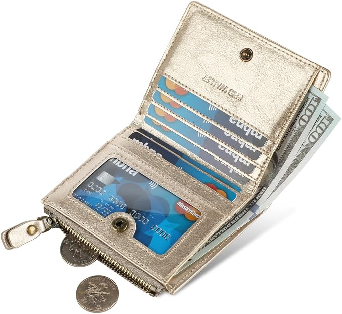Ultra Thin Small Compact Leather Womens Girls Wallets RFID Blocking Credit Card Holder for Women - Image 2