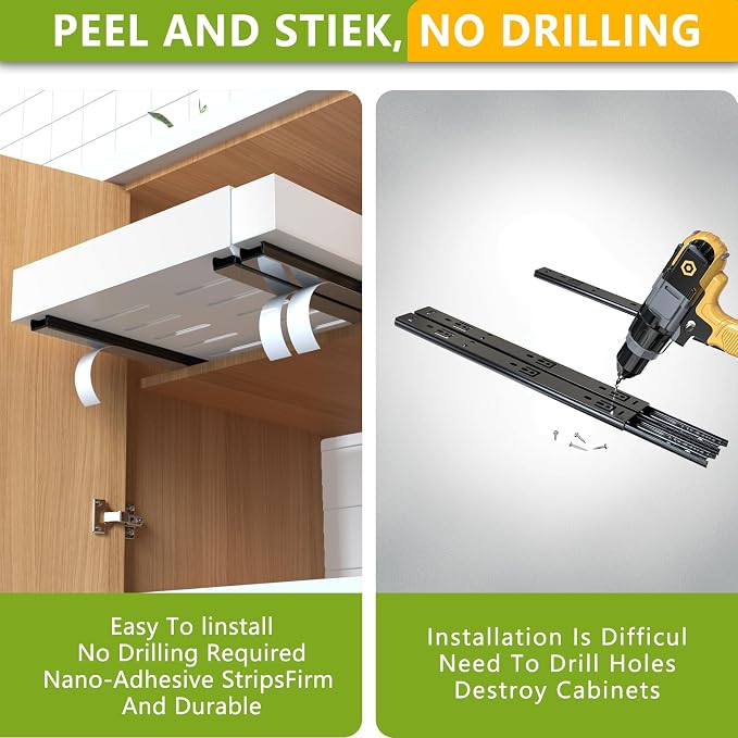 2 Pack Pull Out Cabinet Organizer 21" Deep Expandable Slide Out Drawer Organizers,No Drill Pull Out Drawers Adhesive with Nano Compatible Framed Cabinets Shelves For Kitchen Pantry Adjustable Width - Image 4