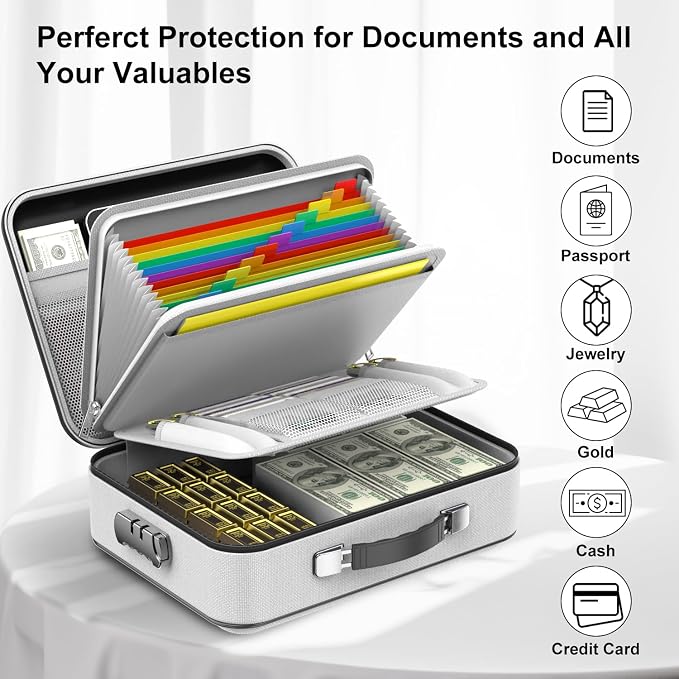 Fireproof Document Organzier with Lock, Hard Fireproof Document Box | Hard-Shell Fireproof Waterproof Document Box with Combination Lock Grey - Image 5