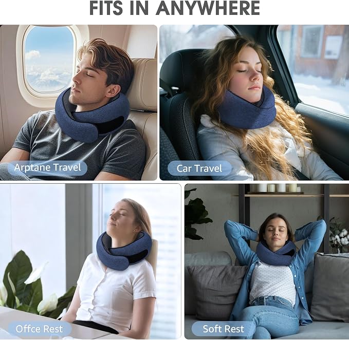 Neck Travel Pillows for Airplanes Memory Foam Neck Comfort Pillow Compact Ergonomic Design Sleeping Essentials for Long Flights Car Rides and Home Use (Blue) - Image 6
