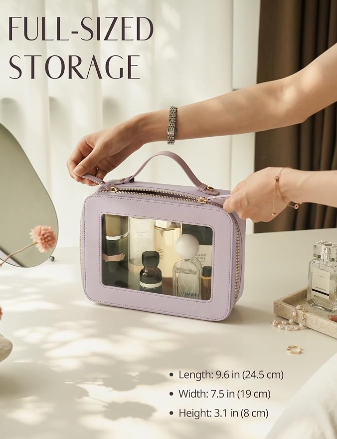 Clear Large Makeup Bag Mahjong Tile Bag with Zipper & Handle Purple | Structured Large Travel Makeup Bag for Toiletries for Women, Big Long-trip Cosmetic Case, Waterproof PU Leather, Wide Opening - Image 4