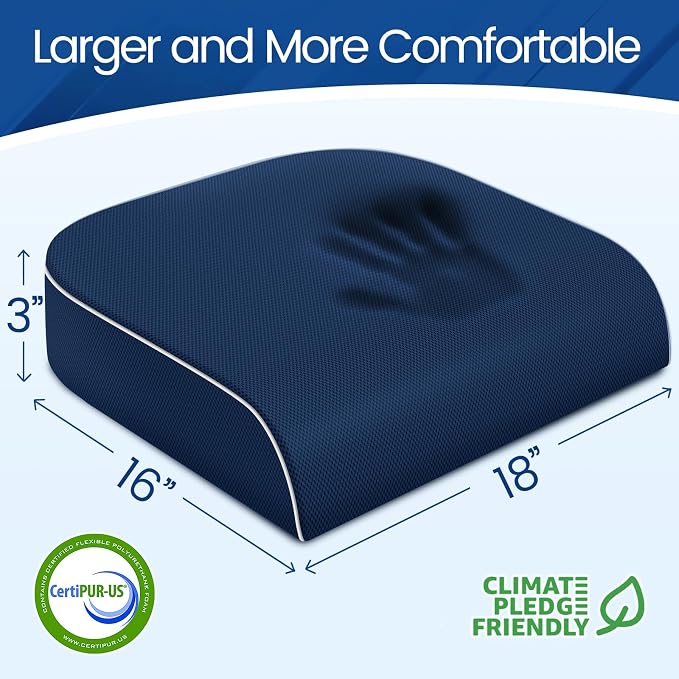 SweetSlubr Seat Cushion, Chair Pad, Memory Foam Tailbone Pain Relief | Office Chair Cushion for Tailbone Pain Relief, Non-Slip Cover, Soft Support for Office Chair, Car Seat,Large/Dark Blue - Image 2