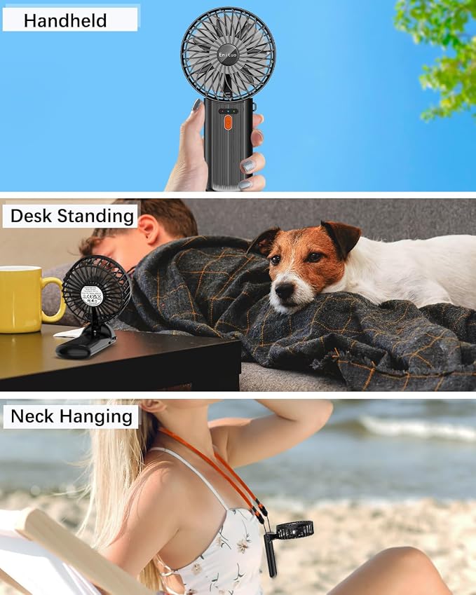2 Pack Portable Handheld Fan, Mini Hand Held Fan, 6-15H Cooling Small Personal Fan, 180° Foldable Mini Desk Fan with 4 Quiet Speed, Neck Fan w/Lanyard for Kids Women Men Travel Outdoor Office, Black - Image 3