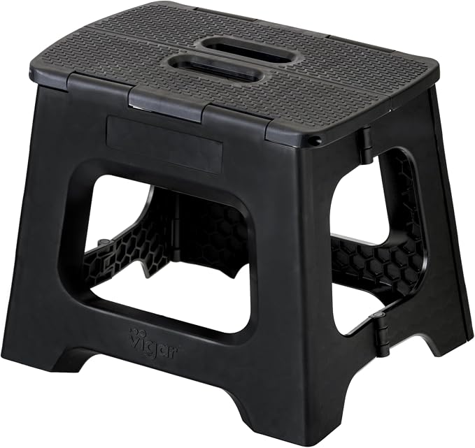 Vigar Compact Step Stool Foldable, 10-1/2-inch Step Stools for Adults up to 330 Pound, Lightweight Stool, Non-Slip Folding Step Stool, Black | For Adults, Up to 330 Pound, Lightweight Stool, Folding Design, Compact Size, Stable Surface, Easy to Store by VIGAR