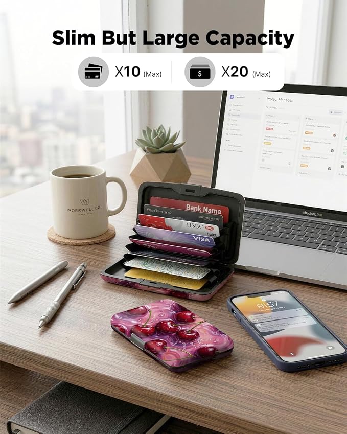 Maicican RFID Blocking Aluminum Credit Card Holder | Slim Metal Wallet for Women & Men, Business Card Case for Travel, Fits Front Pocket, Card holder wallet - Red cherries - Image 5