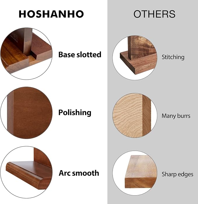 HOSHANHO Magnetic Knife Block 14 x 10", Double Sided Magnetic Knife Holder | Magnetic Knife Storage Stand for Kitchen Counter, Acacia Wood Knife Stand Rack with Knife Sharpener, Kitchen Organizer, Gifts - Image 4