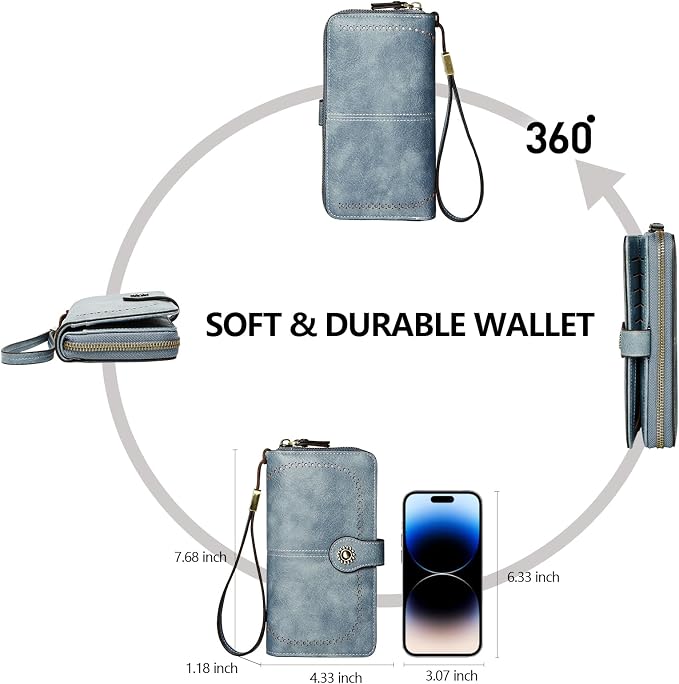 TFKGS Wallet for Women RFID Blocking Leather Large Capacity Card Holder Ladies Phone Clutch Travel Long Purse Wristlet | RFID Blocking - Image 4