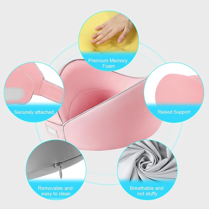 Travel Neck Pillow for Airplanes, Neck Support Pillow for Sleeping & Pain Relief, Stuffable Cervical Pillow, Portable Travel Essentials for Plane, Car & Office(Pink) - Image 4