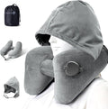 Sunany Neck Pillow for Travel Inflatable Airplane Pillow Comfortably Supports Head,Neck and Chin,Inflatable Travel Pillow with Soft Velour Cover,Hat,Portable Drawstring Bag (Grey) by Sunany