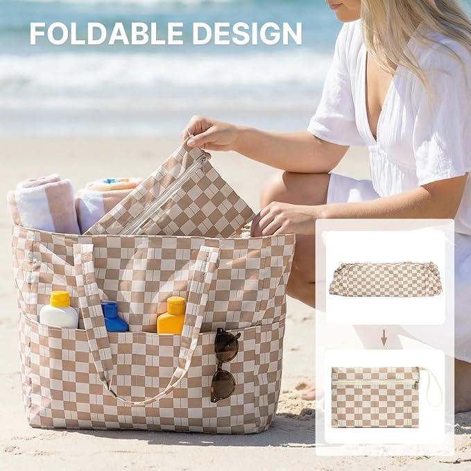 G4Free Large Beach Bag Waterproof Sandproof, Zipper Pool Tote for Women | XL Large Capacity, with Wet Compartment, Foldable Packable with A Pouch, for Swim Travel Grocery - Image 6
