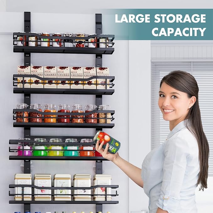 Eastherry Over The Door Pantry Organizer，9-Tier Over The Door Organizer with Adjustable Basket，Metal Hanging Pantry Organizers and Storage for Kitchen, Back of Door Seasoning Rack (Black) - Image 7