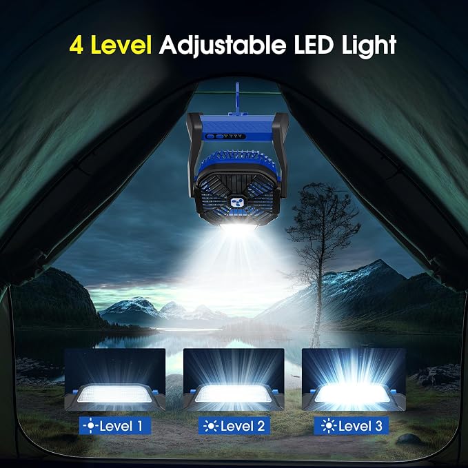 Portable Rechargeable Fan, 20000mAh Cordless Battery Powered Camping Fans | with LED Lantern Operated Outdoor Ventiladores for Travel Tent Camp Fishing Office Home Essentials Blue - Image 5