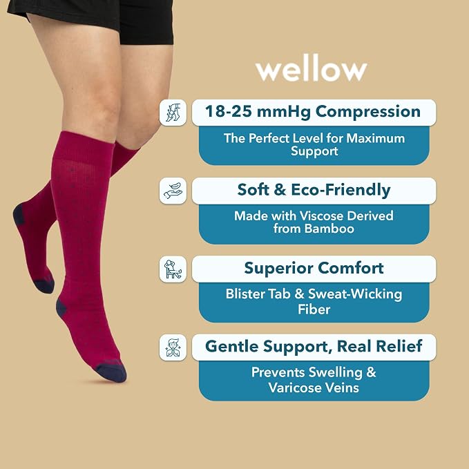 Wellow Knee High Compression Socks for Men & Women, 18–25 mmHg, Bamboo Viscose, Swelling Relief - Image 4
