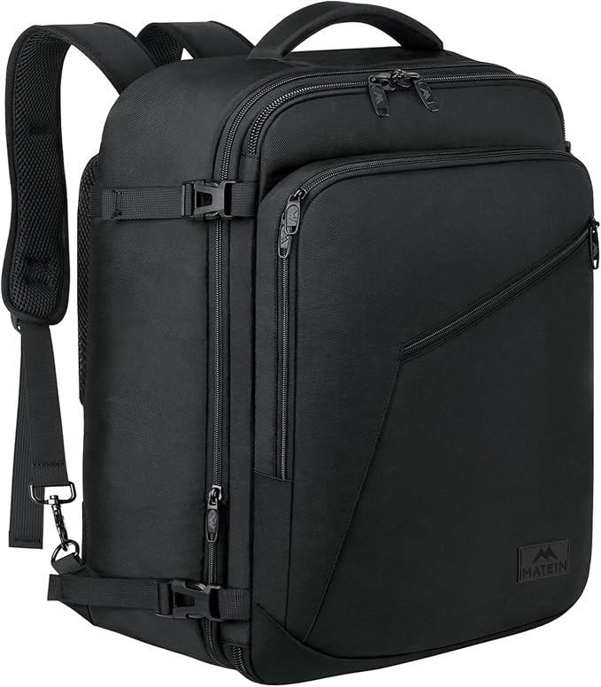 MATEIN 45L Travel Backpack, Expandable Large Carryon Backpack for Men Women | Airline Aprroved, Fits Overhead Bin, Lightweight Weekender Backpack, Water Resistant, Anti Theft, Gifts for Traveler, Black by MATEIN