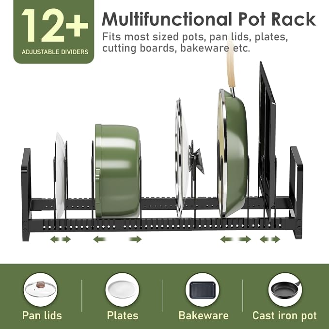 MUDEELA Expandable Pot Pan Lid Organizers inside Cabinet, 12 Divider-Black | Expandable 14.2-22.8", 12 Adjustable Divider, Easy Assembly, Non-Slip, For Pan Lids, Cutting Boards, Bakeware & Cookie Sheets - Image 4
