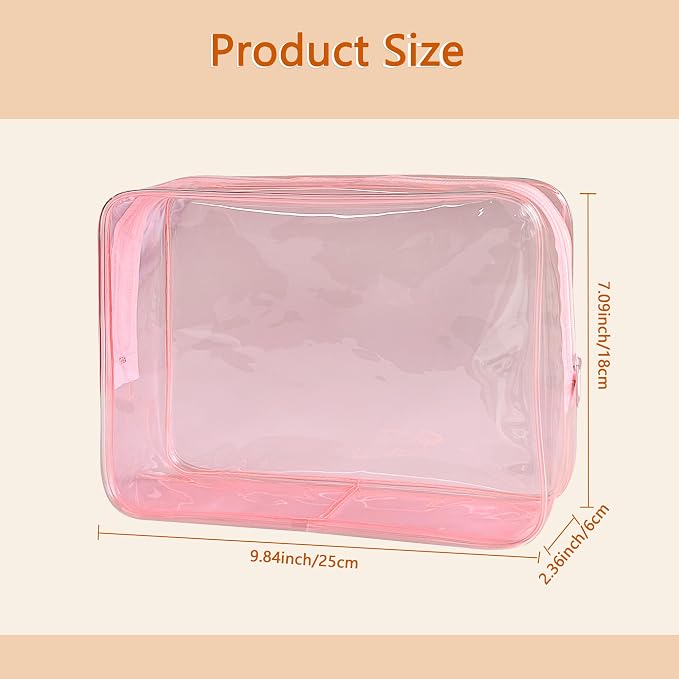 Waterproof PVC Makeup Bag - Leakproof Cosmetic Organizer for Travel Toiletry Storage 9.84×7.09×2.36 Inch for Women & Men (Pale pink) - Image 2