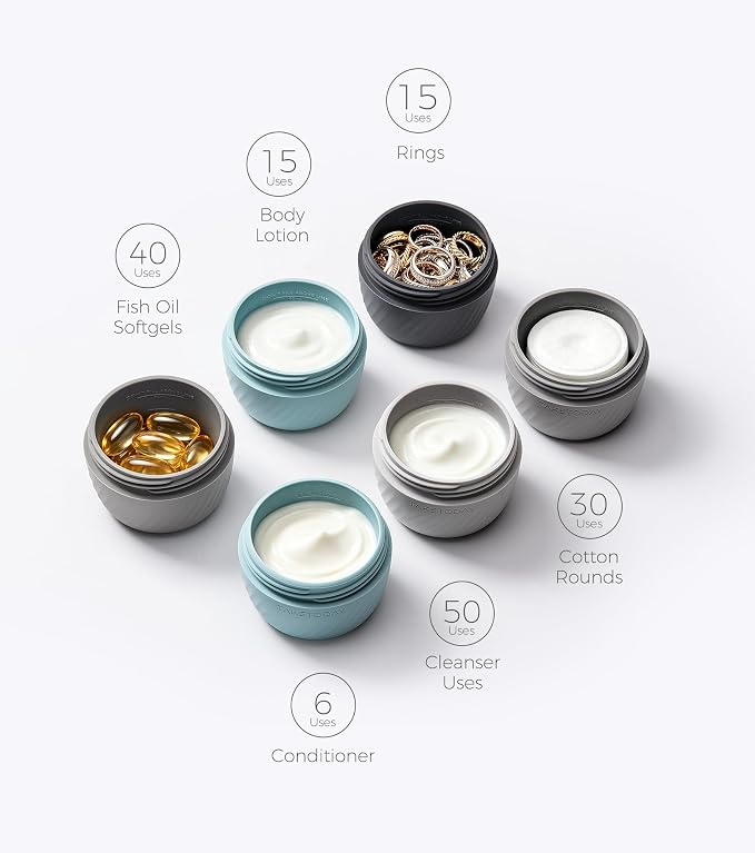 TakeToday Travel Containers for Toiletries, 3oz, 4 Pack, Grey | Air Travel Leak-Proof, TSA Approved, Silicone Jars with Lid, for Cosmetics & Toiletries - Image 3