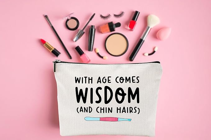 ZUYUROU Funny Makeup Bag for Women Birthday Gifts Best Friend Mom, Travel Cosmetic Pouch Organizer for Toiletries, With Age Comes Wisdom Humor Gift - Image 6