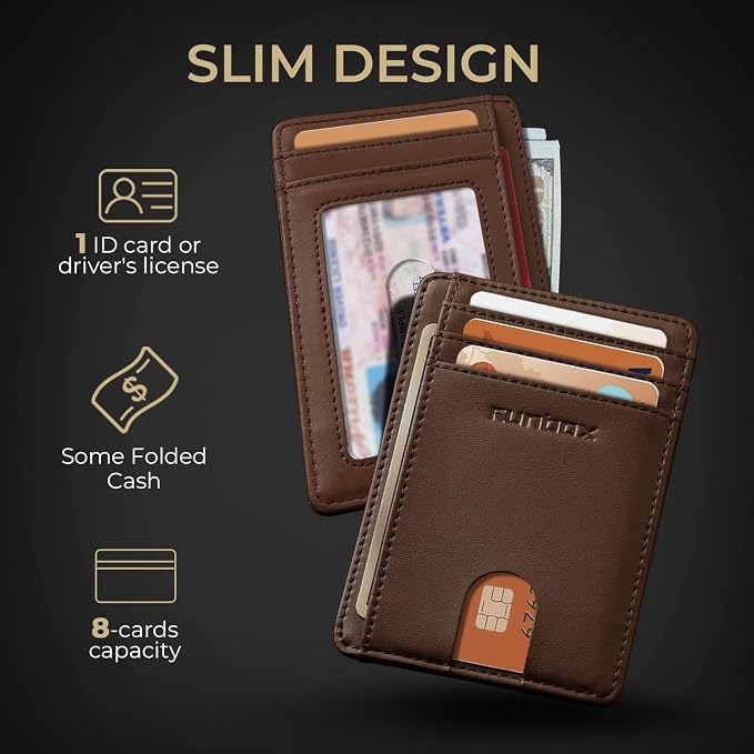 RUNBOX Slim Wallet for Men and Women, RFID Blocking Leather Card Holder | Minimalist 8-slot design fits IDs and credit cards in a thin profile for front pockets, purses, pants and travel - Image 3