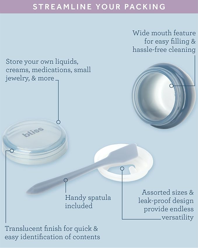 Bliss Travel Bottles Set 10 Piece TSA Approved Leak Proof Refillable | Flexible Silicone Squeeze Containers Hold Shampoo, Conditioner, Lotion & Skincare, Durable Build Makes Packing Mess-Free - Image 5