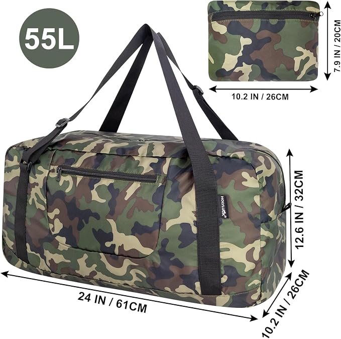 HOLYLUCK Foldable Travel Duffel Bag Luggage Great for Gym -55L, Green Camo - Image 2
