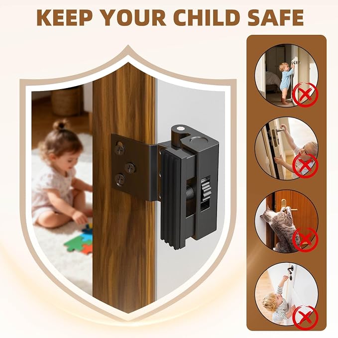 Home Security Door Reinforcement Lock,for Home Safety & Privacy(Drilling) | Child Proof Door Lock,Extra Door Lock from Inside Prevent Unauthorized Entry - Image 6