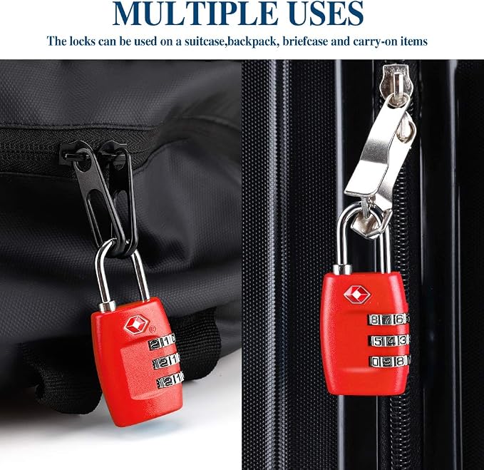 TSA Luggage Locks (4Pack) - 3 Digit Combination Padlocks - Approved Travel Lock for Suitcases & Baggage (Red) - Image 4