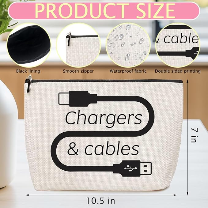ZHAMEN 2 Pcs Cable Chargers Makeup Bag Pouch Purse Cosmetic Bags for Women | Travel Essentials Organizer Roomy Travel Makeup Toiletries Accessories, Birthday Gifts for Women - Image 2