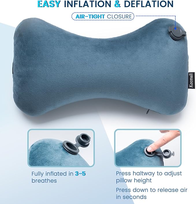 Keemall Inflatable Travel Neck Car Pillow Sleeping Road Trip Essentials | Driving, Blow Up Car Headrest, Travel Pillow for Camping, Neck Support for Office Chair, Adjustable Softness - Image 2