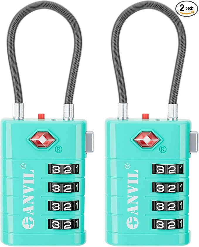 ANVIL TSA Approved Luggage Locks with Search Alert Indicator, 4-Digit Combination Suitcase Lock, Advanced TSA008 Core Heavy Duty Anti-Theft Travel Lock for Double Zippers, Backpacks by ANVIL