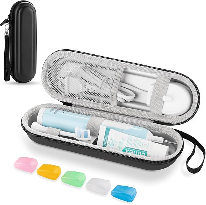 Toothbrush Travel Case for Oral B/Oral-B Pro 1000 1500 5000 7000 & Philips Sonicare 4100 1100 5300 5100 6100/iO Electric Toothbrush, Hard Protective Storage Bag (Black case with toothbrush cap) by TYSORETY