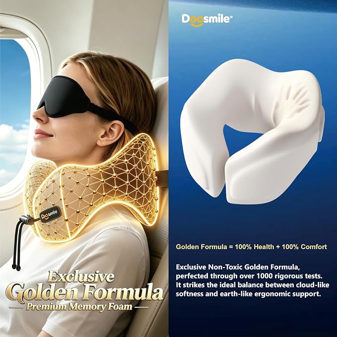 Patented Head-Bobble-preventing Ergonomic Travel Neck Pillow Combo | Game-Changer Adjustable & Detachable Seat Strap for Head-stability，Exclusive Golden Formula Memory Foam，3D Contoured Eye Mask - Image 3