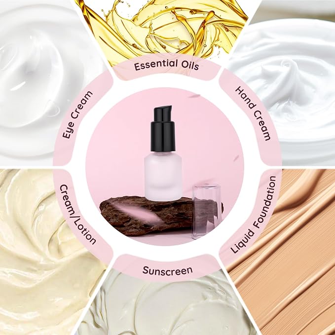 Segbeauty 0.5oz Empty Frosted Glass Oil Bottle, 5pcs 3pcs Matte Translucent Lotion Pump Bottle, 15ml Mini Travel Size Container for Creams Hair Oils, Refillable Glass Travel Bottles for Toiletries - Image 4