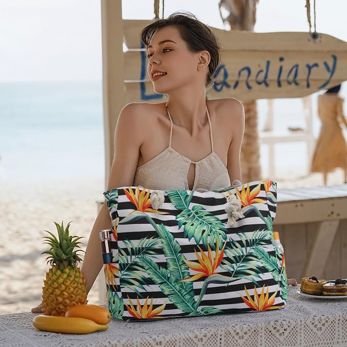 Clothirily Beach Bag for Women, Large Beach Tote Bag Waterproof with Zipper | Large Capacity Swim Pool Bag, Inner Pockets, Sandproof Foldable Beach Tote for Travel Essentials - Image 2