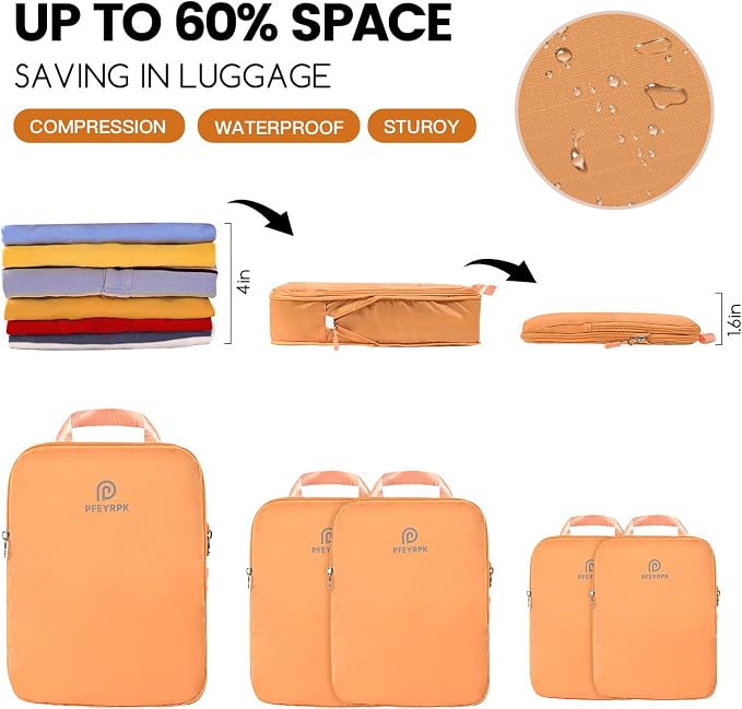 PFEYRPK Lightweight Compression Packing Cubes for Suitcases, Compressible Expandable Travel Packing Organizer with Clear Toiletries and Backpack Bag, Travel Essentials for Carry on Luggage 7 Set - Image 2