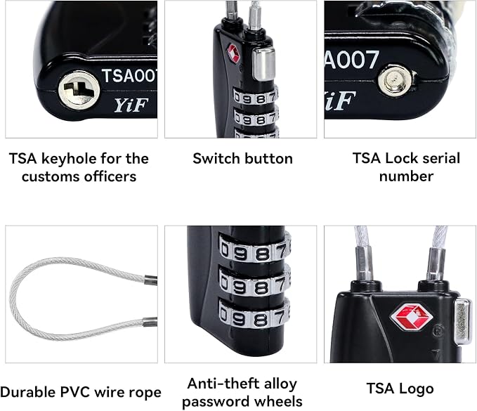 2 Pack TSA Luggage Lock and 2 Pack Aluminium Metal Luggage Tags, Mini Combination Password and Suitcase Card Holder Bag Tag Name Address ID Bag Label with Key Ring - Image 5