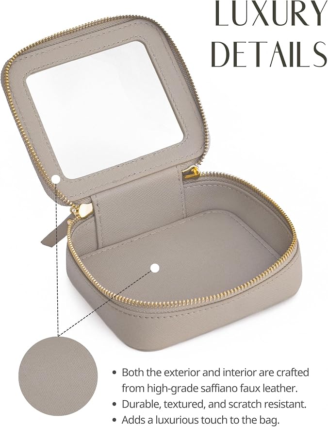 Clear Makeup Bag with Zipper, Set of 2, Mini and Medium, Stone | Clear Travel Bags for Toiletries, Structured Cosmetic Case for Women, Waterproof PU Leather, Wide Open Portable Car Organier - Image 4