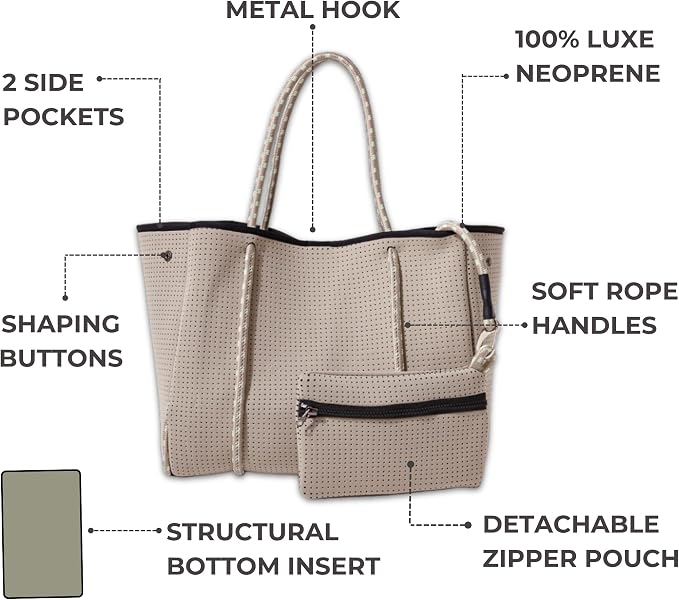 POPUPS Large Neoprene Tote Bag for Women - Everyday Designer Handbag for Travel Work and Beach with Pockets and Zipper Pouch - Image 6