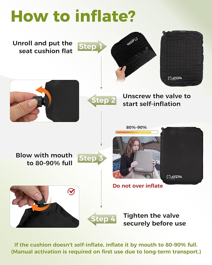 ATEPA Inflatable Seat Cushion | 2" & 2.5" Foam Core Seat Pad, Self Inflating, Compact, Stadium, Airplane, Travel, Camping, Hiking, Sports events - Image 6